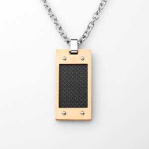 Mens Carbon Fiber Necklace Rose Gold Plated Army Stiil Stainless Steel Dog Tag Pendant