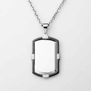 Stainless Steel Two-Tone Black Plated Dog Tag Pendant Men\\ s’s Necklace Chain